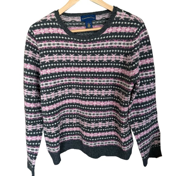 Charter Club womens size L  Fair Isle Sweater 100% lambswool Prairie Cottagecore - Picture 3 of 10